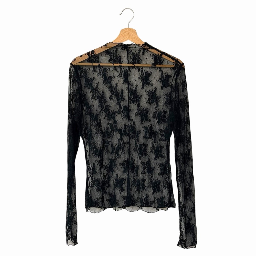 Women's‎ Black Sheer Floral Lace Mesh Mock Neck Long Sleeve Top S/M Goth